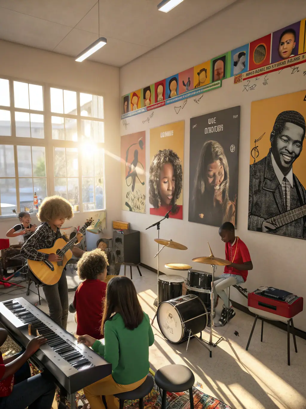 A photo of a collaborative project between SI BEMOL and local schools, showcasing students performing jazz music.