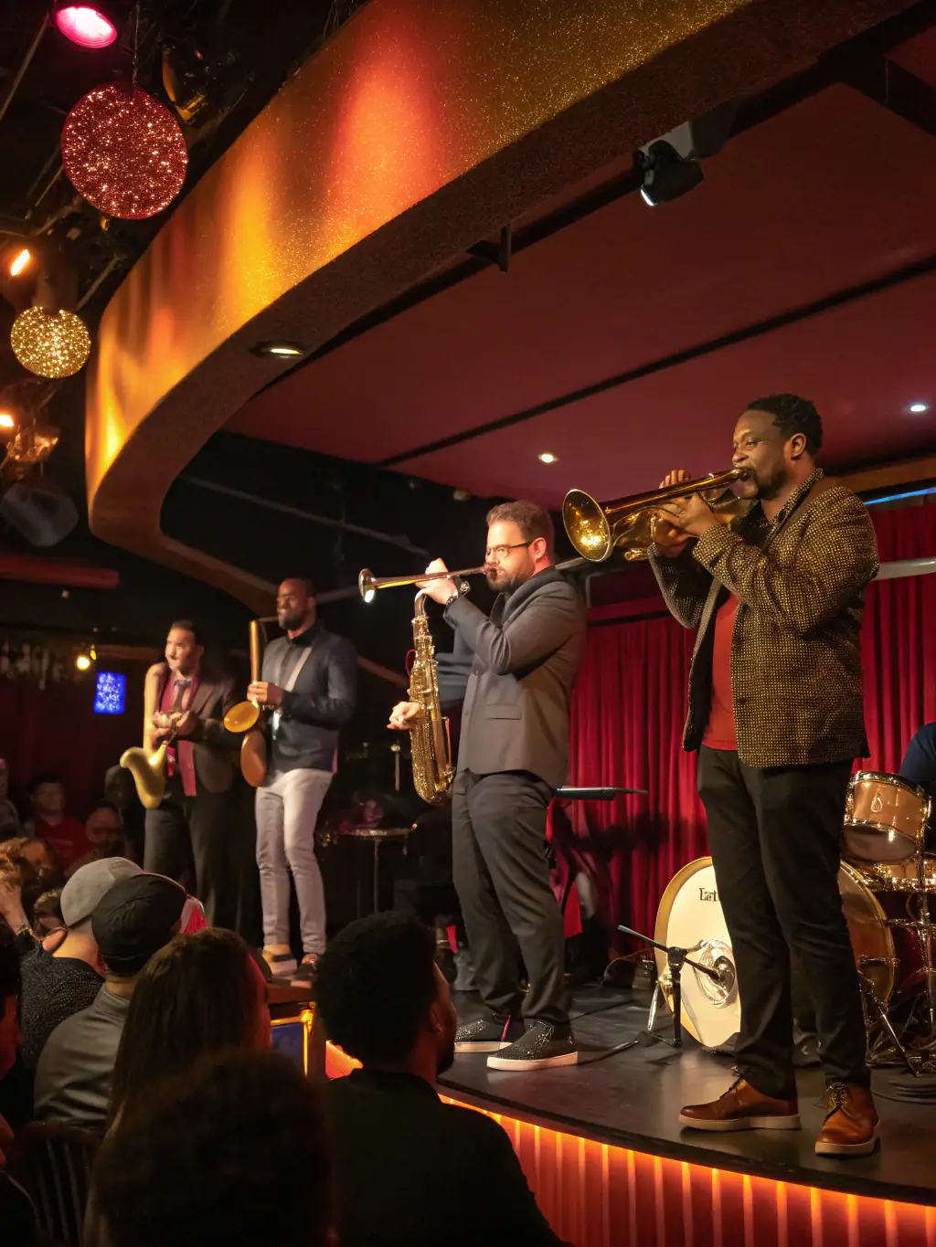 A vibrant photo capturing a jazz ensemble performing live at one of SI BEMOL's concerts, showcasing the energy and talent the organization supports.