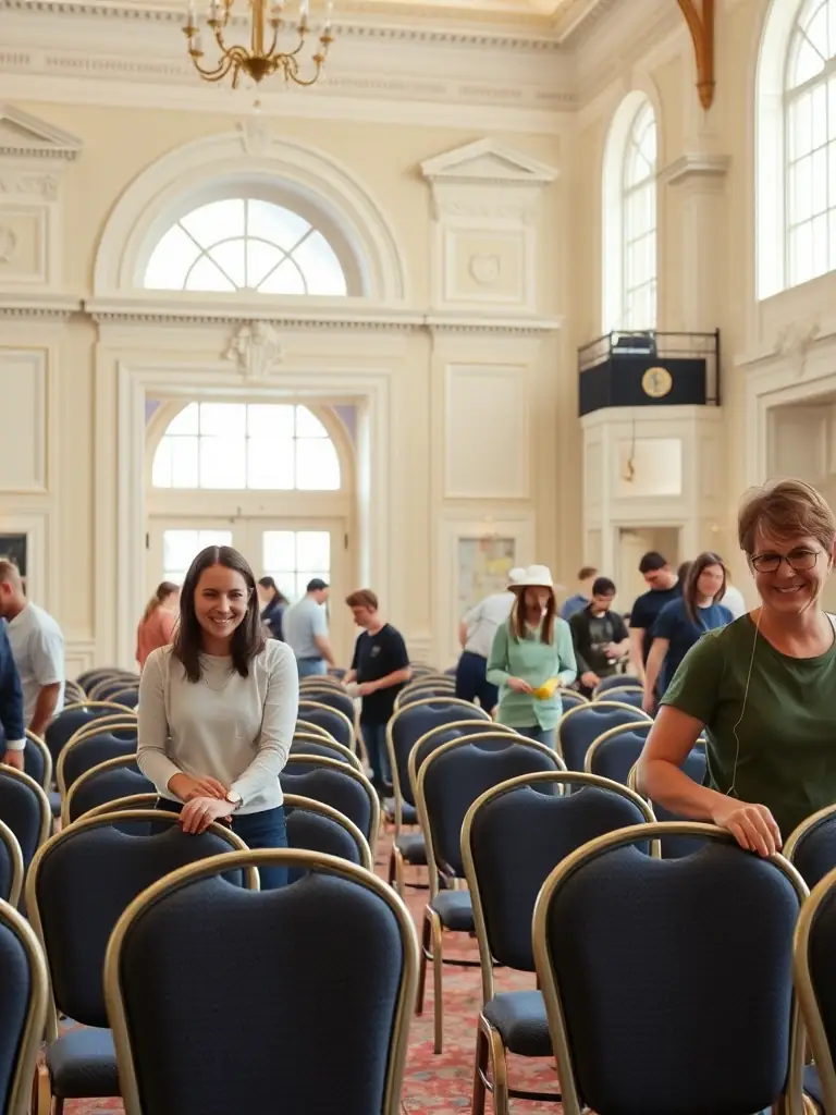A picture of volunteers setting up for a SI BEMOL event, highlighting the importance of community involvement and support.
